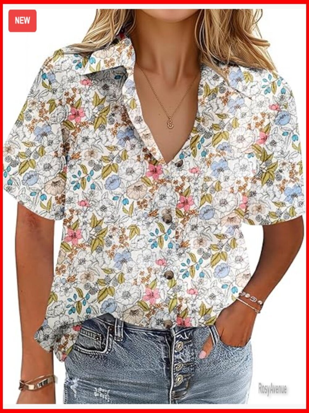 Women's Cotton Linen Button Down Shirt Short Sleeve Blouse with Pocket